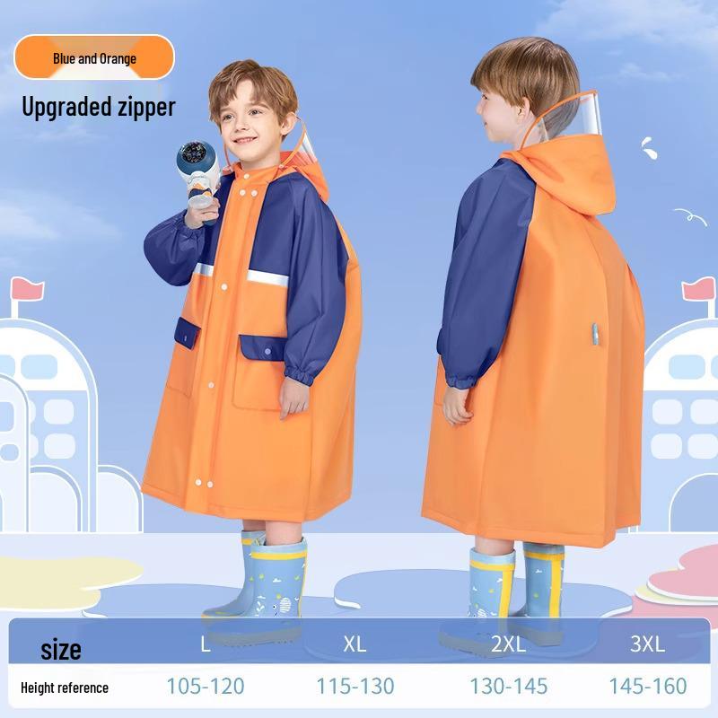 Size L Kids' Rainproof Poncho for 8-Year-Olds - One-Piece Raincoat with Backpack Space for School
