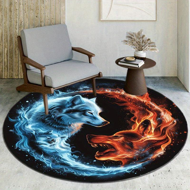 S Golden Wolf Round Rug Nonslip Area Rug Office Chair Mat Carpet For Living Room Bedroom Home Decor
