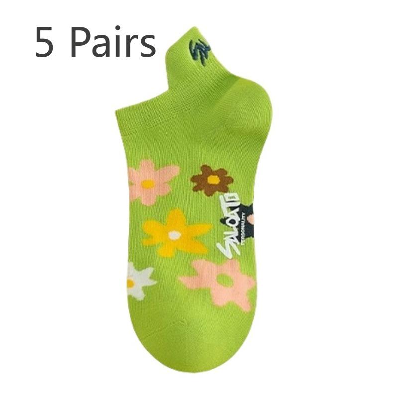 

5 пар женских летних тонких впитывающих пот дышащих дезодорирующих спортивных носков из чистого хлопка 5 Pairs зелёный