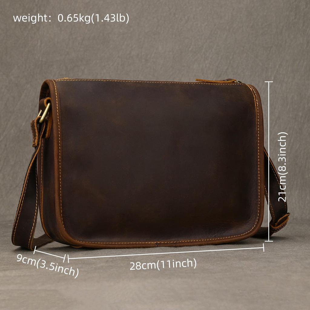 Luufan Men's Genuine Leather Messenger Bag, Crossbody Bag, iPad Compatible, Commuter Bag, Cycling Bag, Popular Casual Bag, Lightweight (Coffee)