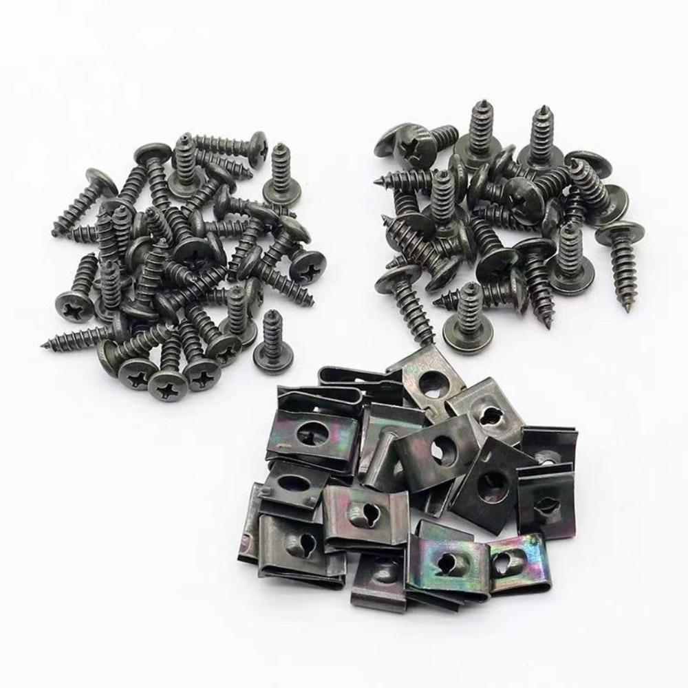 40/100pcs Motorcycle clip screw Base Bayonet Clip Plastic Cover Screw Bolt and U Type Clips with Nut  Bumper Protector