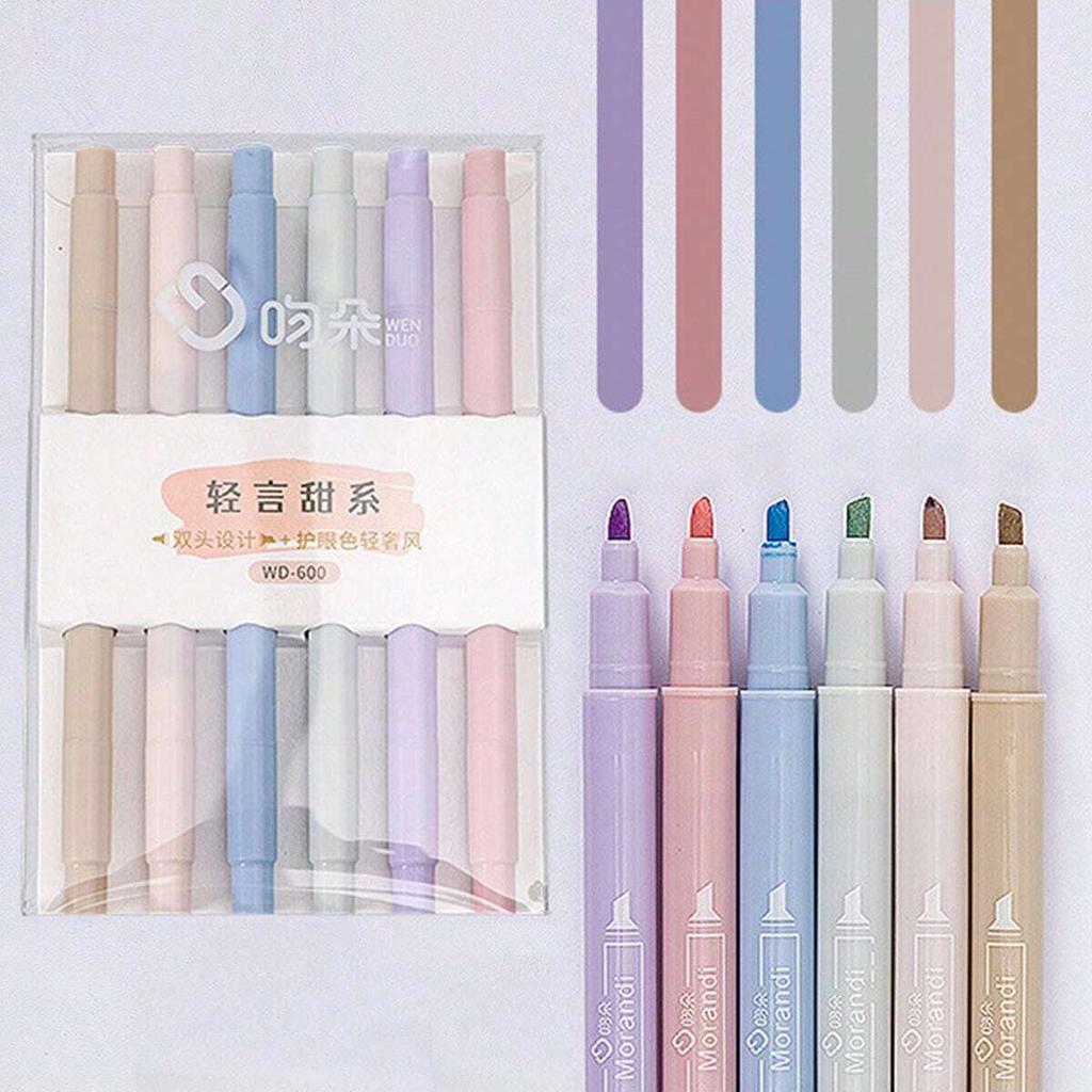 6pcs, Doodle Light Word Fluorescent Pen With Soft Head For Journaling, Colors For School, Writing Pens, Colored Markers