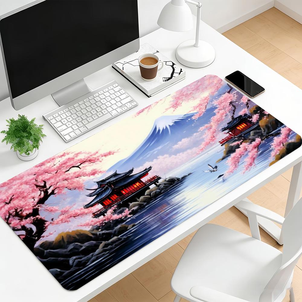 Japanese Cherry Blossom Large Gaming Mouse Pad NonSlip Desk Mat Lock Edge Keyboard Mat Hd Print For Laptop Pc Home Office Table