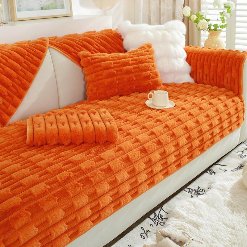 Grey Artificial Rabbit Plush Sofa Cover Thick Warm Non-slip  Soft Tower Winter  Slipcover Cushion Throw Pillowcase Living Room