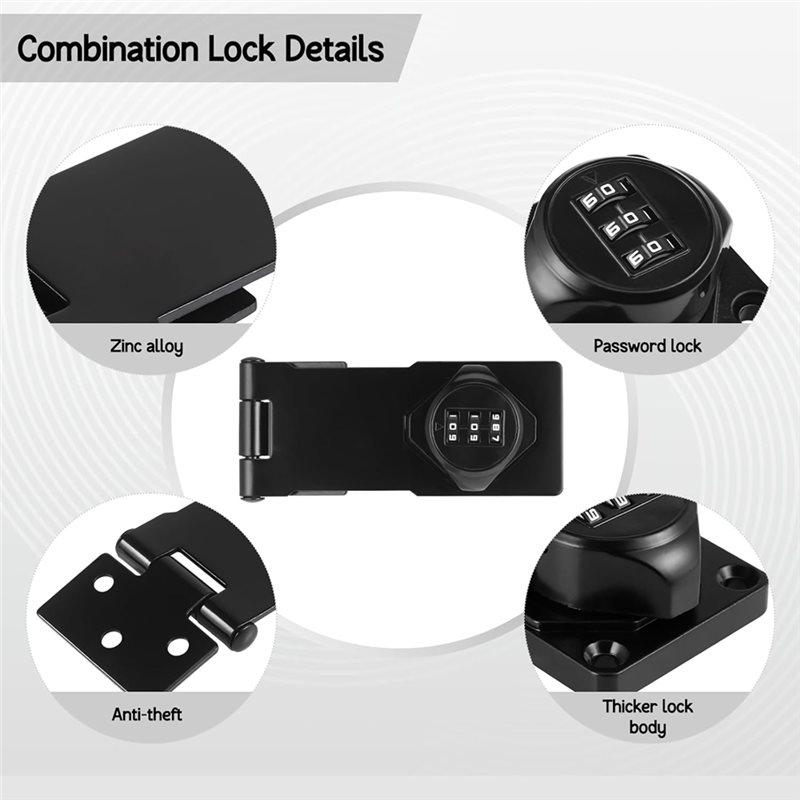 A27F-For Cabinet Door 4-Inch Black Zinc Alloy Hasp Lock, Heavy Duty Deadbolt With 3-Digit Combination(2Pcs)
