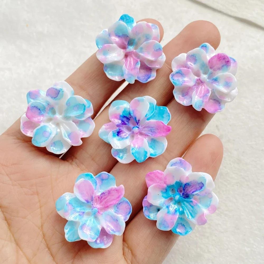 10Pcs Cute Colourful Flower Series Resin Figurine Crafts Flatback Cabochon Ornament Jewelry Making Hairwear Accessories