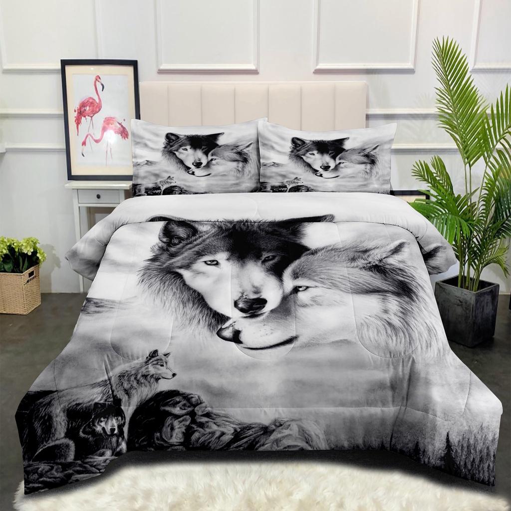 Luxuriöses Wolf Serie 3D Digitaldruck Bettwäsche-Set Enthält 3 Teile Für Tagesdecke 4 Teile Für Bettwäsche-Set