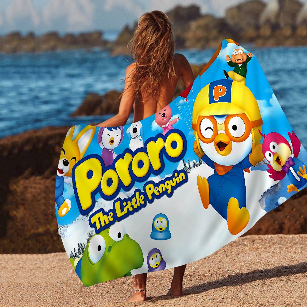Asciugamano da Spiaggia Stampato in Microfibra Carino Cartoon P-Pororo per Alpinismo Yoga Spiaggia Nuoto Corsa Asciugamano Morbido Assorbente