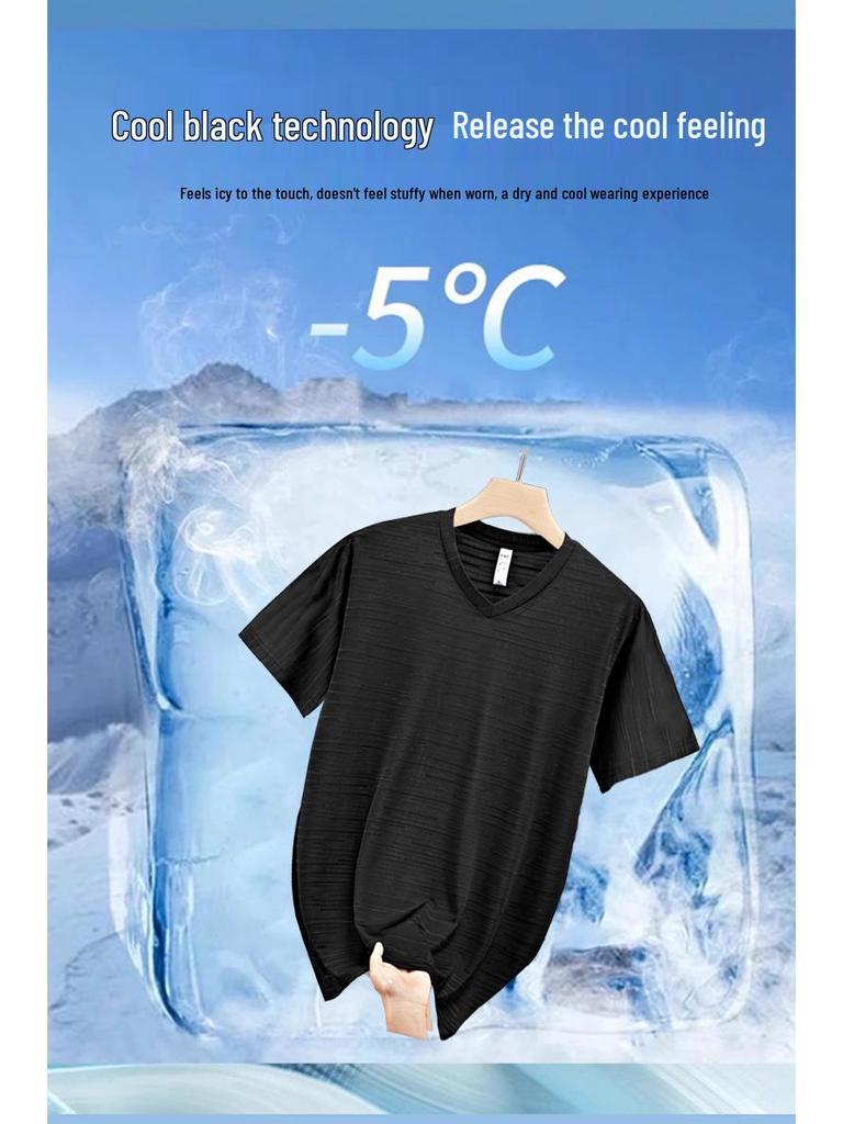 Men's Plus Size V-Neck Ice Silk Short Sleeve T-Shirt - Trendy, Loose Fit for Summer