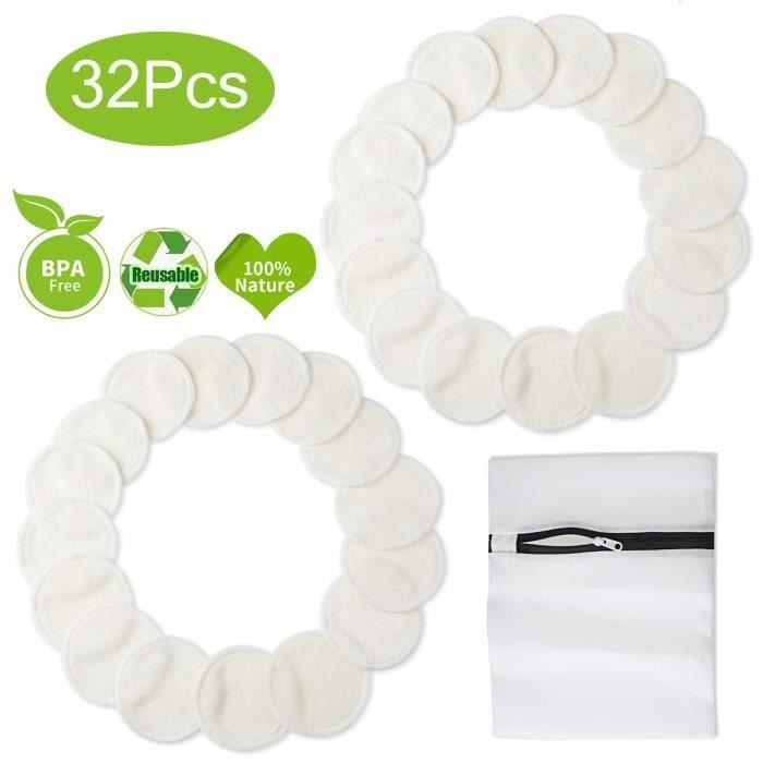 Reusable Makeup Remover Pads - ANDERK - 32 Pieces - Organic Bamboo - Organic Cotton - Washable