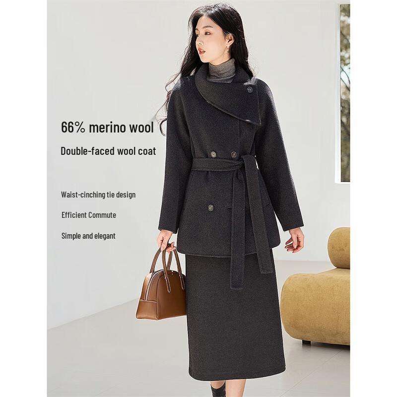 

Women s French Lapel Double-sided Wool Blend Coat L