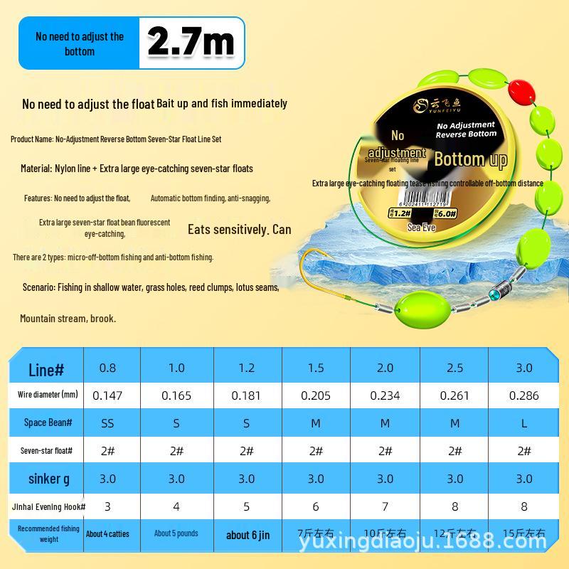 Seven Star Pre-Tuned Fishing Tackle Set: Hook, Nylon Line, and Main Line for Stream Fishing
