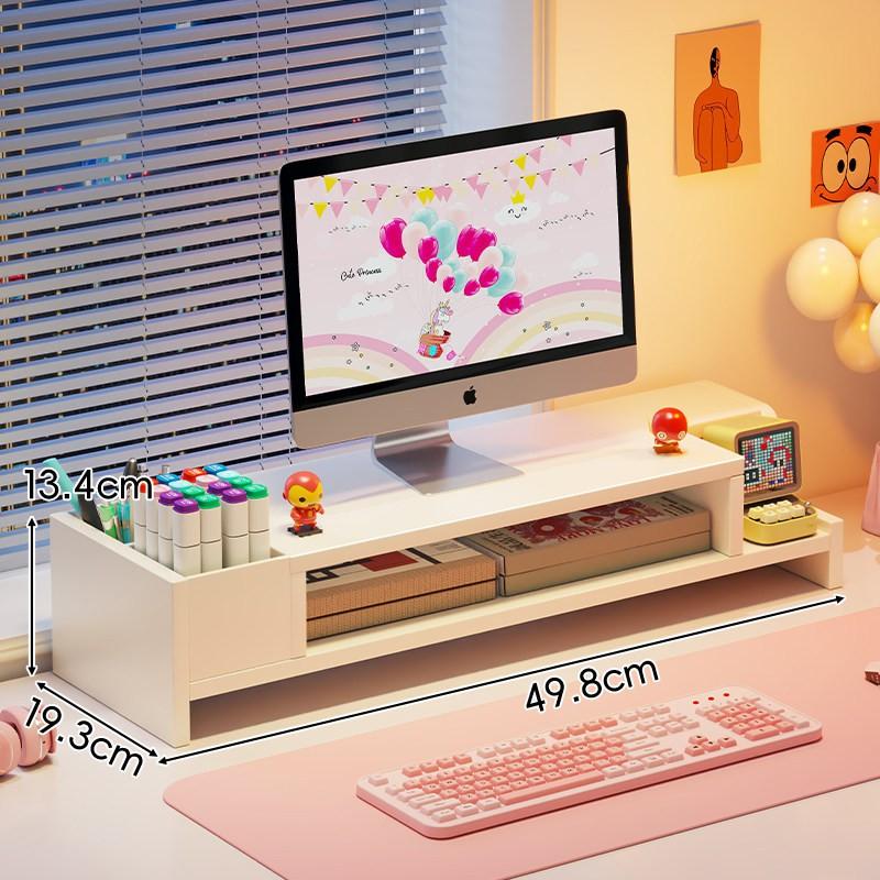Adjustable Desktop Monitor Riser With Drawer Pen Holder Office Workstation Organization White Or Wood Finish