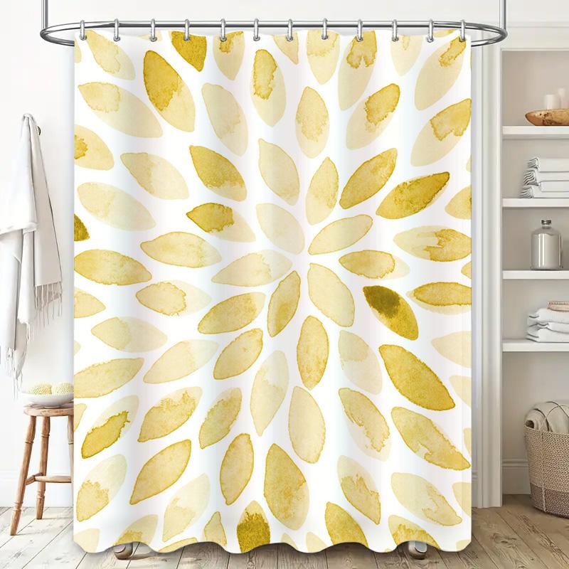 Yellow Watercolor Leaf Shower Curtain Home Decor Bathroom Accessories Set Waterproof Washable Fabric Curtain Panels Multiple Siz