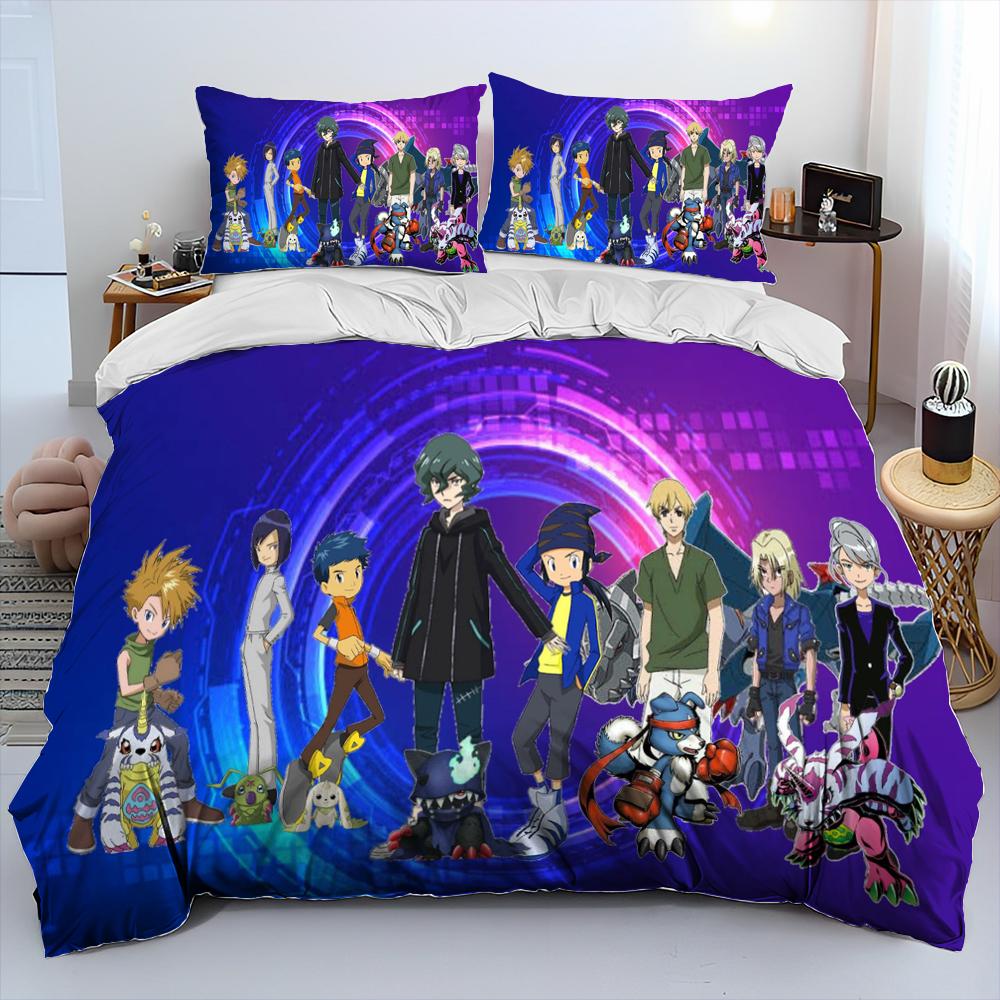 Digimon Adventure Monster Cartoon Comforter Bedding Set,Duvet Cover Bed Set Quilt Cover Pillowcase,king Queen Size Bedding Set
