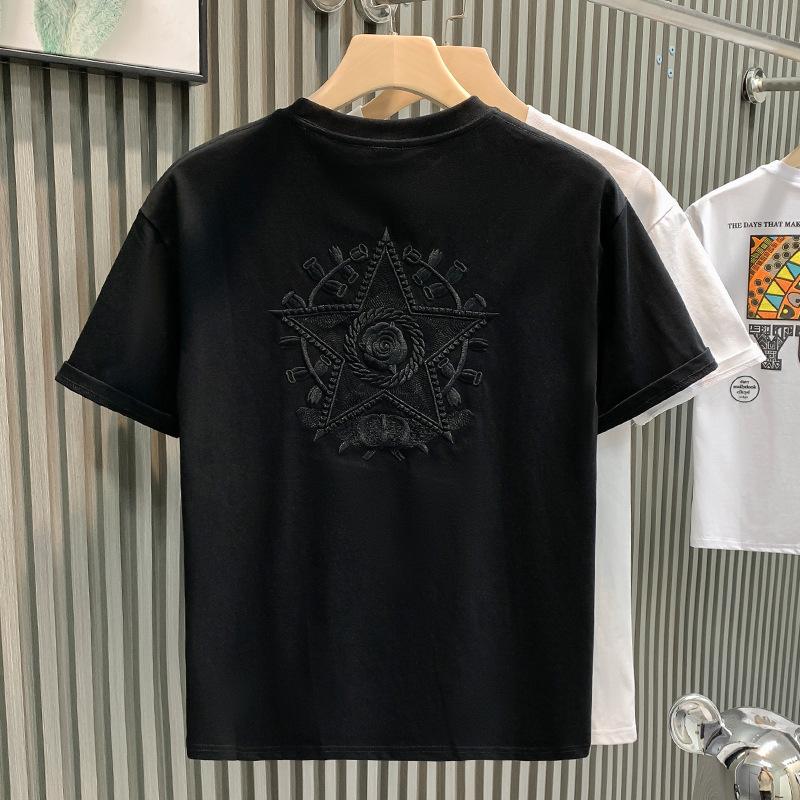 

Футболка з вишивкою. Чоловіча сорочка з короткими рукавами. Літні вибухи. Чоловіча модна кругла горловина. M чорний