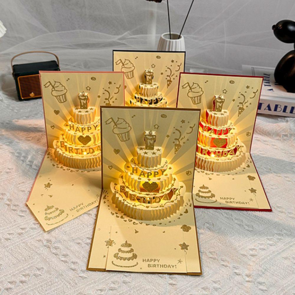 3D Light Birthday Cake Cards with Musical Gift Message Cards Birthday Card  Birthday Party Supplies