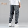 Men Cargo Pants Drawstring Elastic Waist Solid Color Muti Pockets Ankle-banded Loose Sport Trousers Daily Wear Casual Pants