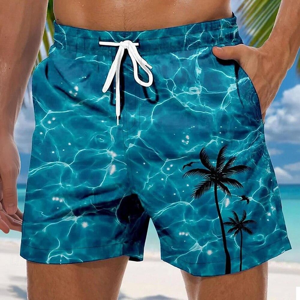 Herren Badehose mit Kokospalmen- und Wellenmuster Badeshorts Boardshorts 6XL