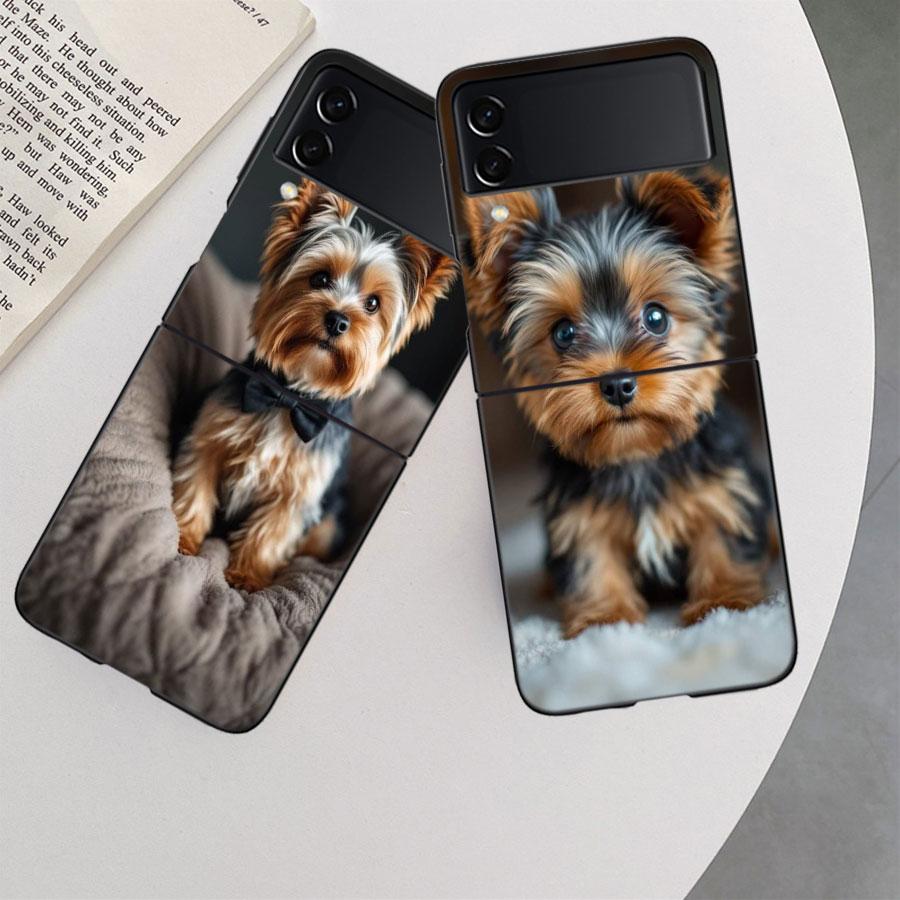 Yorkshire Terrier Dog Phone Case For Samsung Z Flip 7 6 5G Galaxy Z Flip 5 4 3 Black Hard Cell Cover Luxury PC Shell Coque