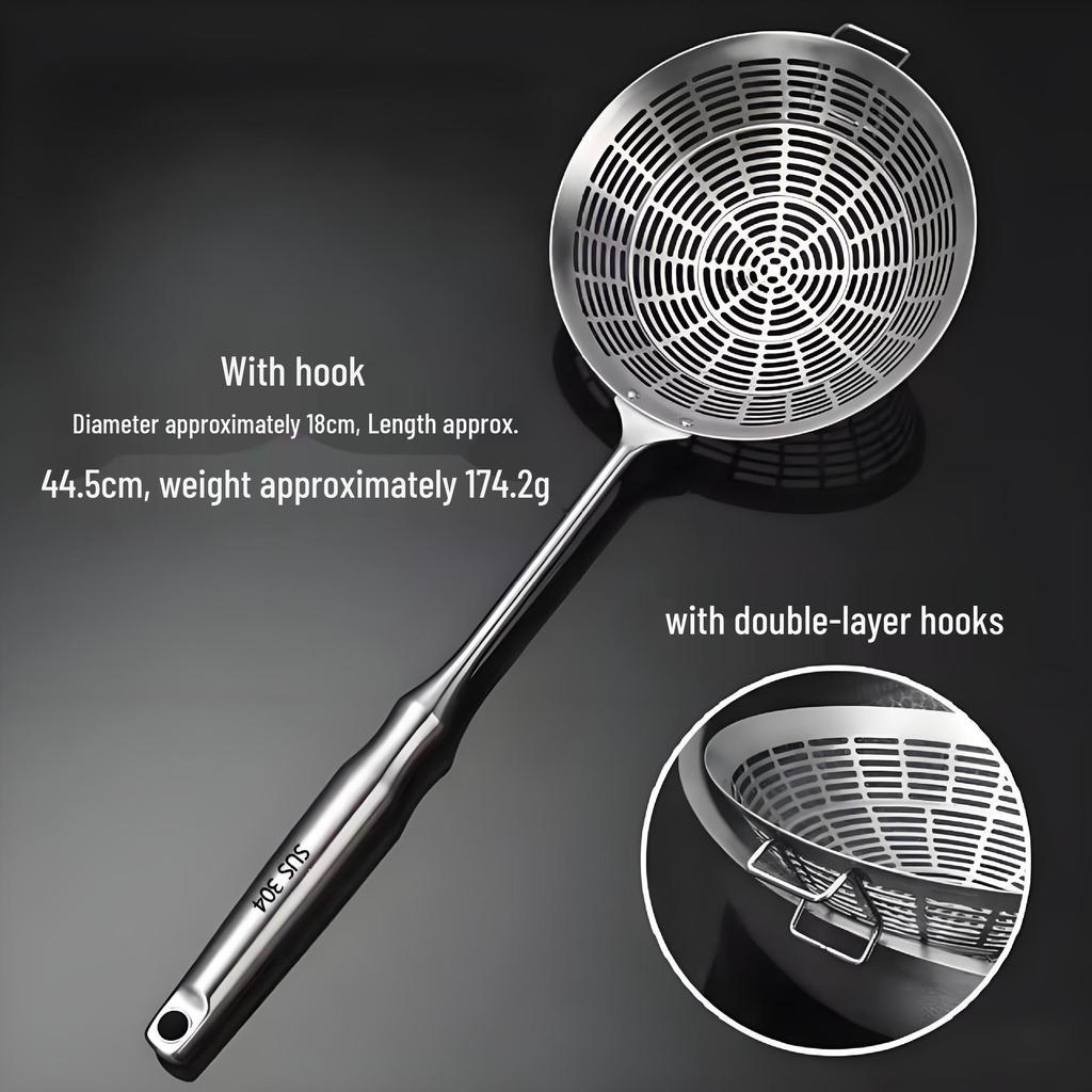 304 Stainless Steel Slotted Frying Basket Spoon with Heat Insulation and Anti-Scald Handle