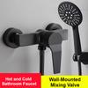 Black Wall-Mounted Shower Mixer Faucet - Single Handle Hot/Cold Water Control Valve for Household Bathroom Accessories