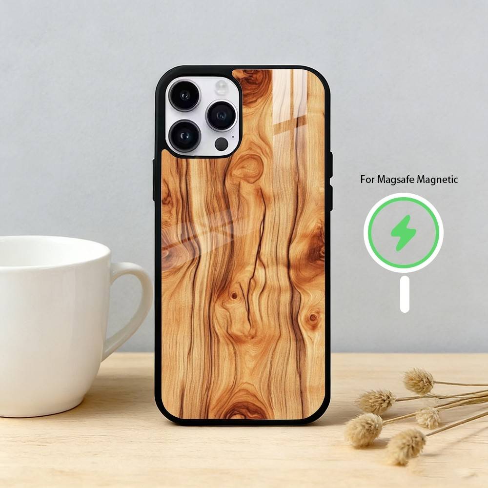 N-Natural Wood Phone Case For iPhone 17,16,15,14,13,12,Plus,Pro,Max For Magnetic Wireless Charge iPhone13PRO