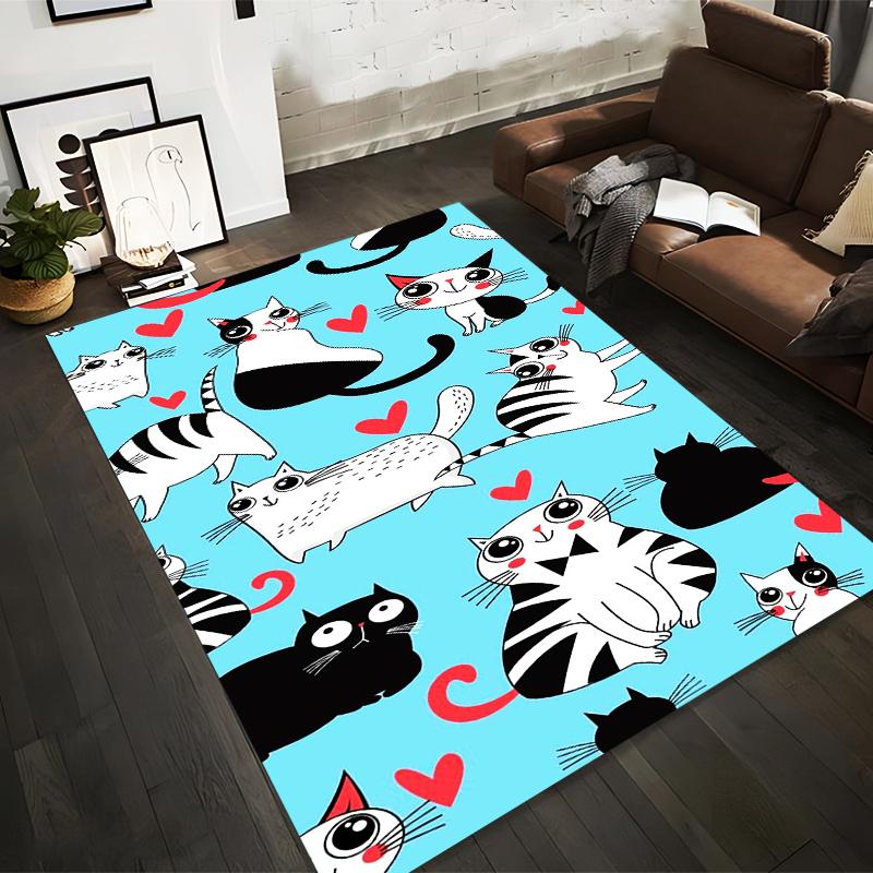 

Colorful Cartoon Cats and Hearts Pattern on Blue Background - Whimsical Carpet Design Suitable for use as an anti-slip1 for1room and bedroom sofas 40x60cm( 15x23in )