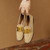 Women Retro Metal Buckle Loafer 2025 French British Style Fashion Elegant Square Toe Chunky Heels Pumps Party Flat Casual Shoes
