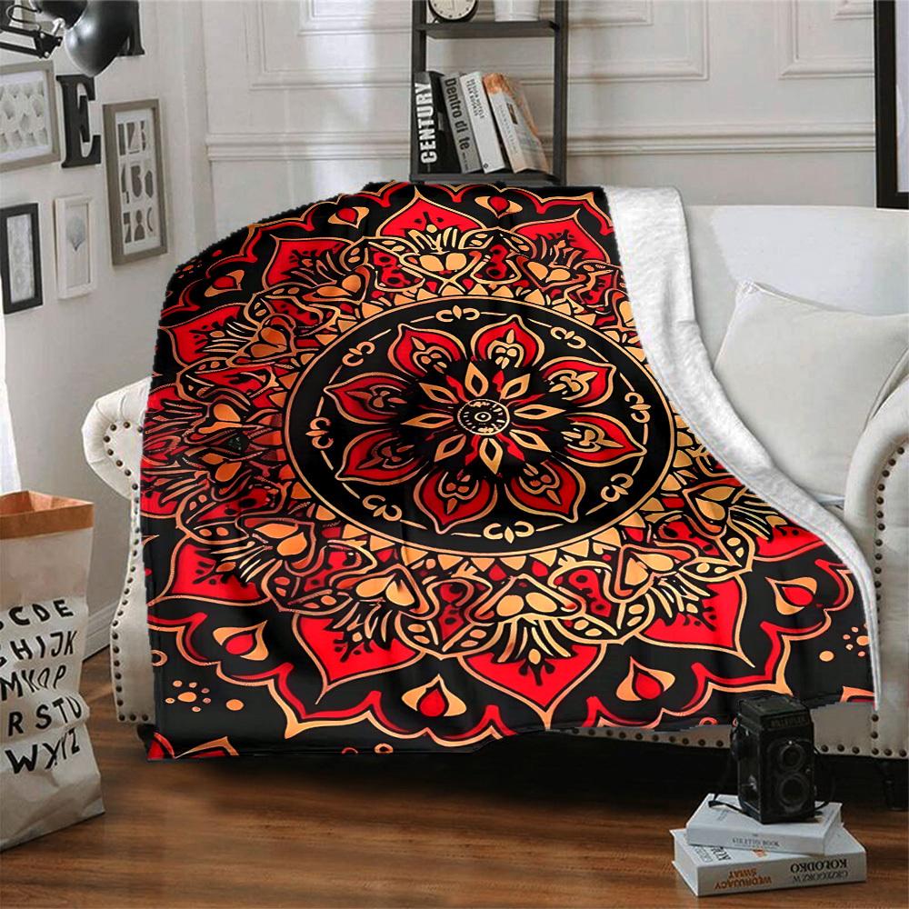 1pc Mandala Pattern Print Blanket  Lightweight Flannel Throw Blanket For Sofa, Bed, Living Room Office, Outdoor Travel, Camping, Soft All-Season Throw