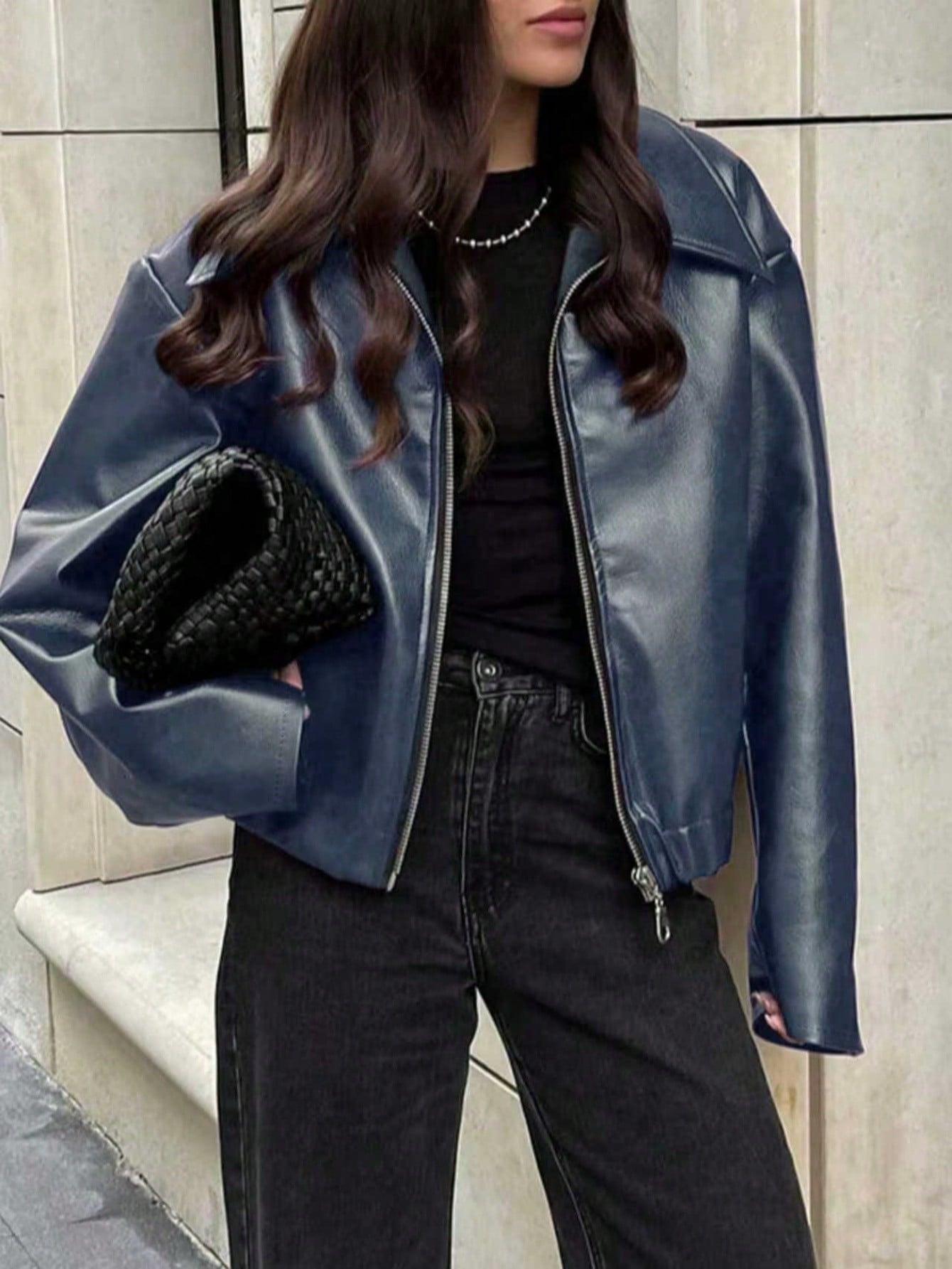 

Wine Red PU Leather Half Zip High Neck Jacket XXXL