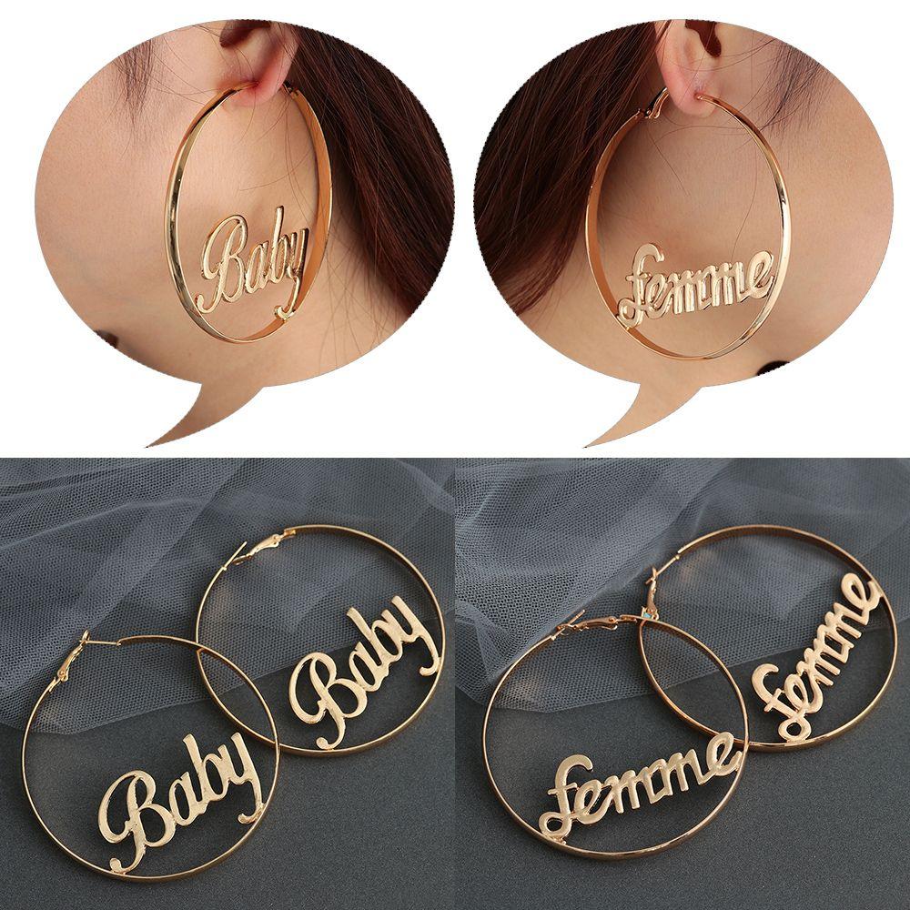 Party Gold Hip-hop Jewelry Gift Hyperbole Large Circle Femme Baby Letter Round Hoop Earrings