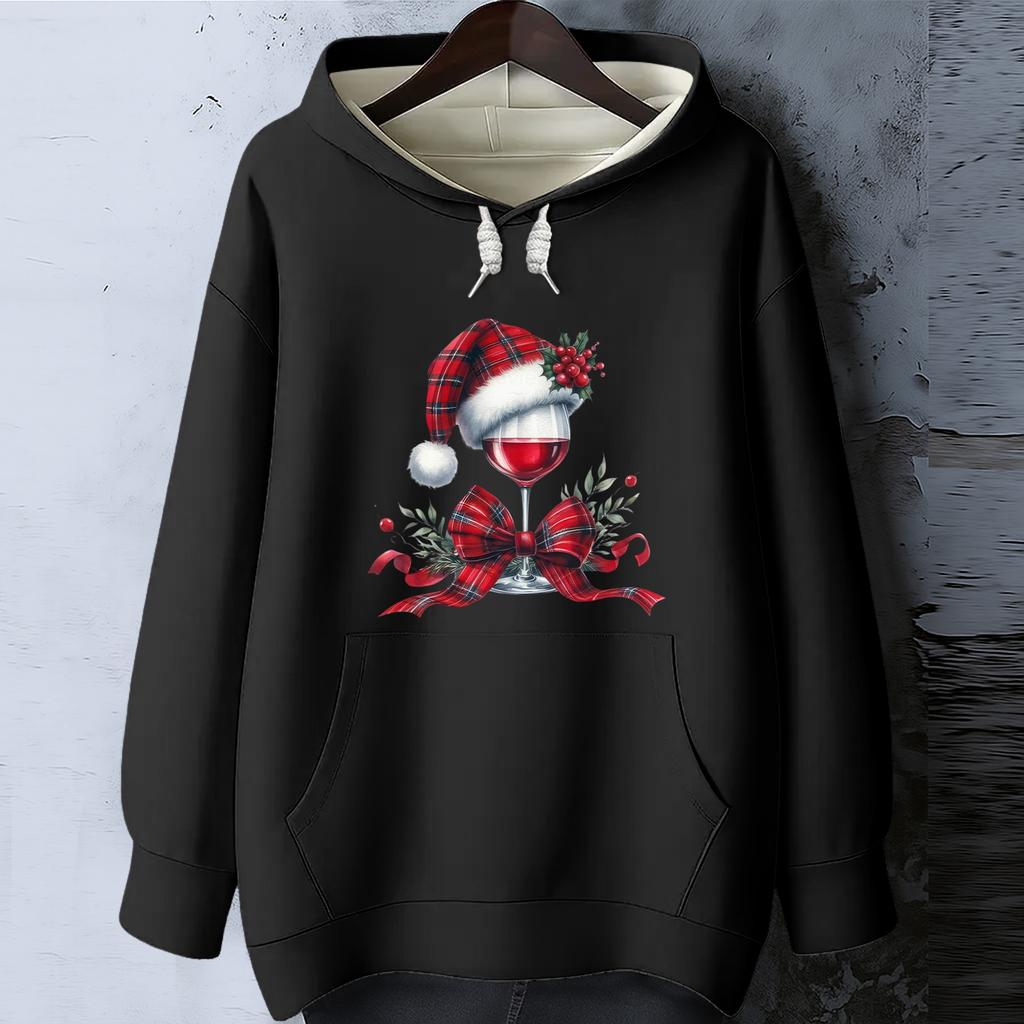 Women's Christmas Print Loose Casual Long Sleeve Hooded Sweatshirt