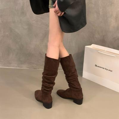 High Heel Skinny Boots Square Head Medium Tube Knight Boots Women's Shoes 2025 New Spring, Autumn and Winter Stacking Boots Long Boots