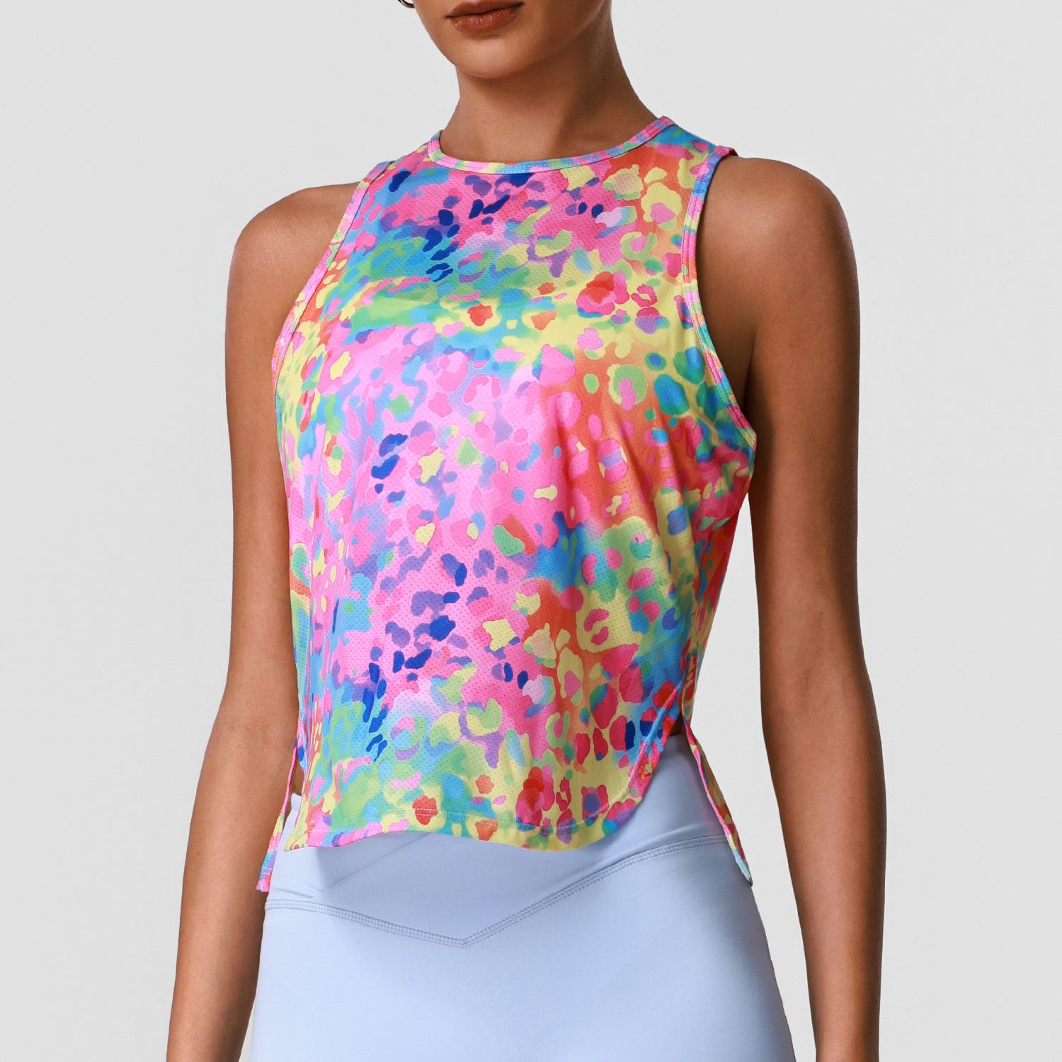 Women s Loose Fit Printed Sleeveless Workout Tank Top Quick Dry Gym Yoga Cover Up S