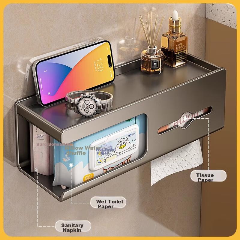YOUQIN Bathroom Toilet Paper Holder 2026 New Wall-Mounted Tissue Box No-Drill Toilet Paper Storage Rack