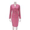 GRAXIA Pink Midi Long and Perfect for Hostess and Size Women's Dress, Two-Piece Set, Tweed, Fitted, Knee-Length, Sleeves, Slit, Button-Down Design,