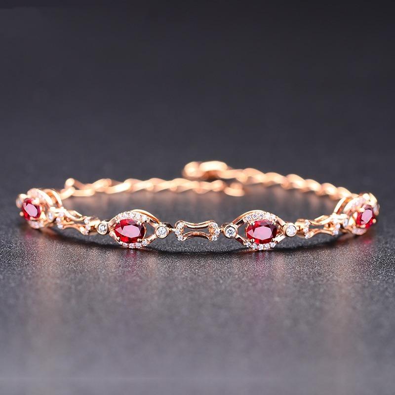 Sace Gems Zirkon-Armband-Schmuck, geometrische Perlen-Kettenglieder-Armbänder, modisches feines Hochzeitsgeschenk für Freundin, Frauen, 18 Karat Roségold