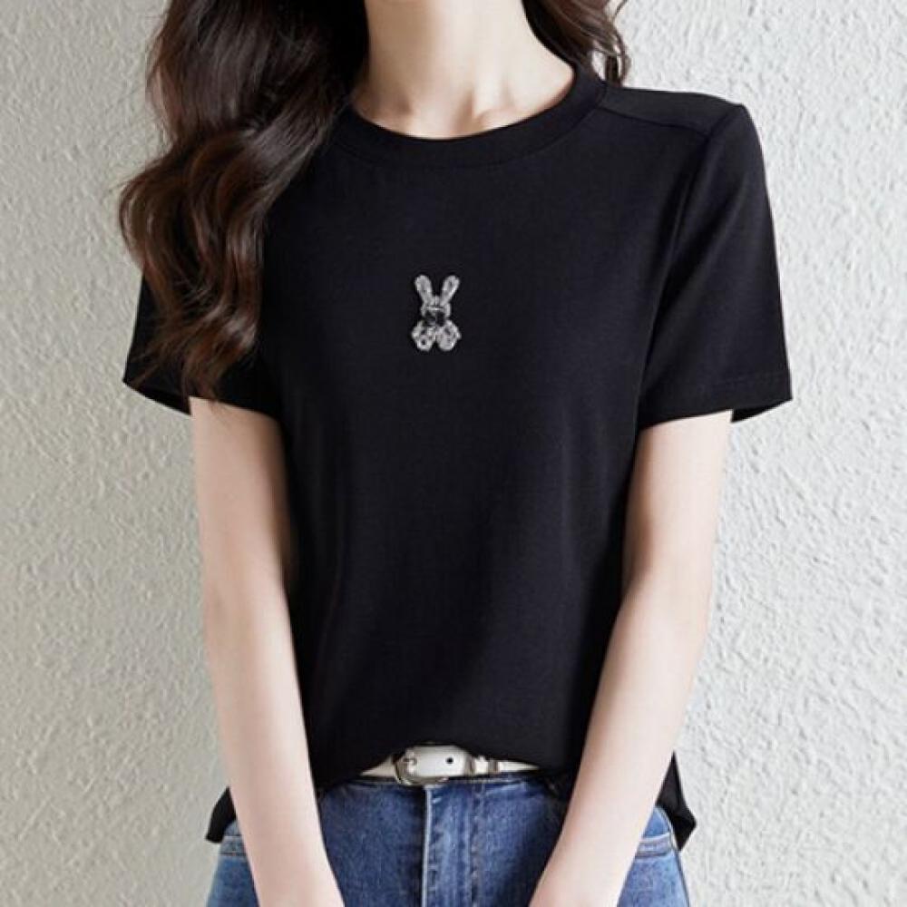 Navava Women NT1612 RabbiT Beads Round Neck ShorT Sleeve T shirT
