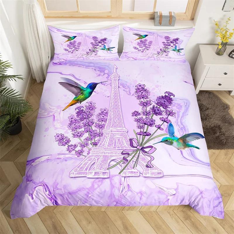 Eiffel Tower Duvet Cover Chic Paris Bedding Set Microfiber Modern French Style Romantic Theme Comforter Cover With Pillowcase