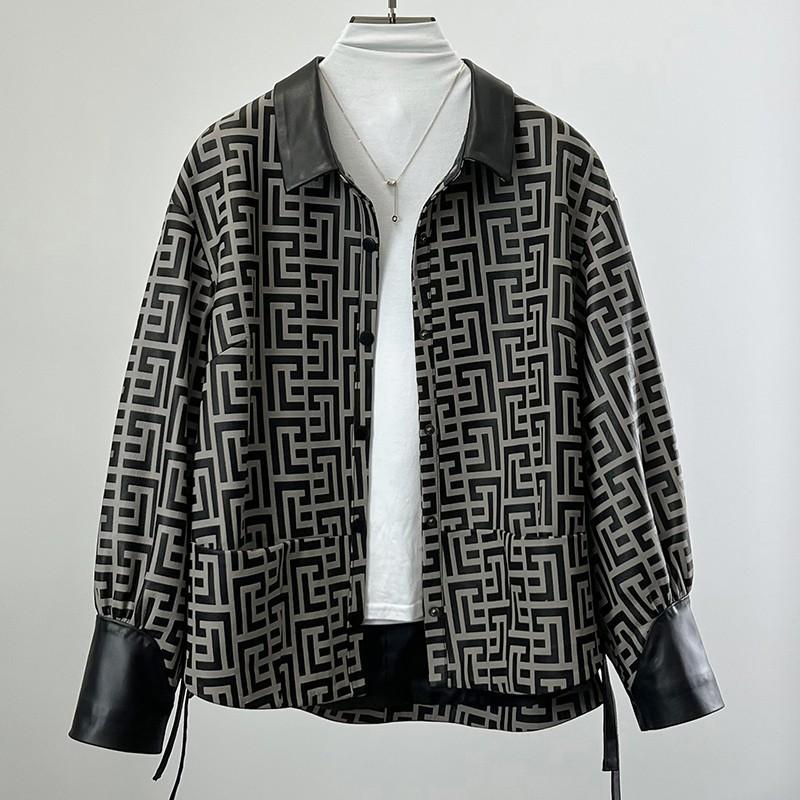 

Весна и осень Новая куртка из натуральной кожи Женская маленькая короткая кожаная мотоциклетная куртка с узором 3XL