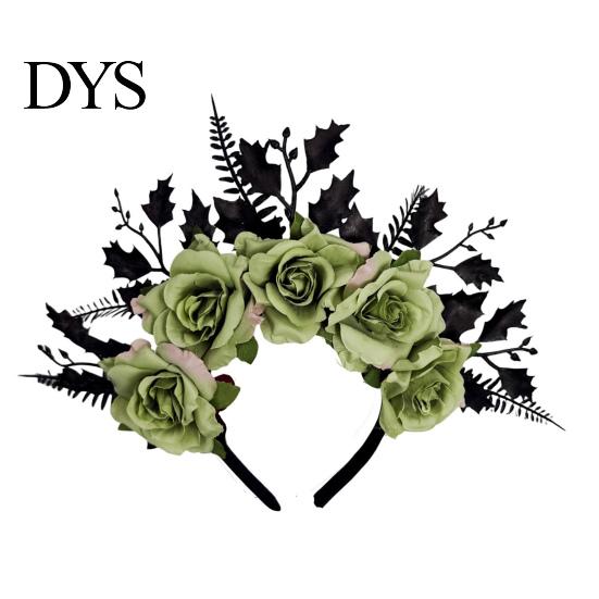Vintage Rose Crown for Festivals Halloween Headband, Flower Leaf Hair Hoops Bands, Comfortable Gothic Headwear Girls Headpiece Hairband Cosplay Party