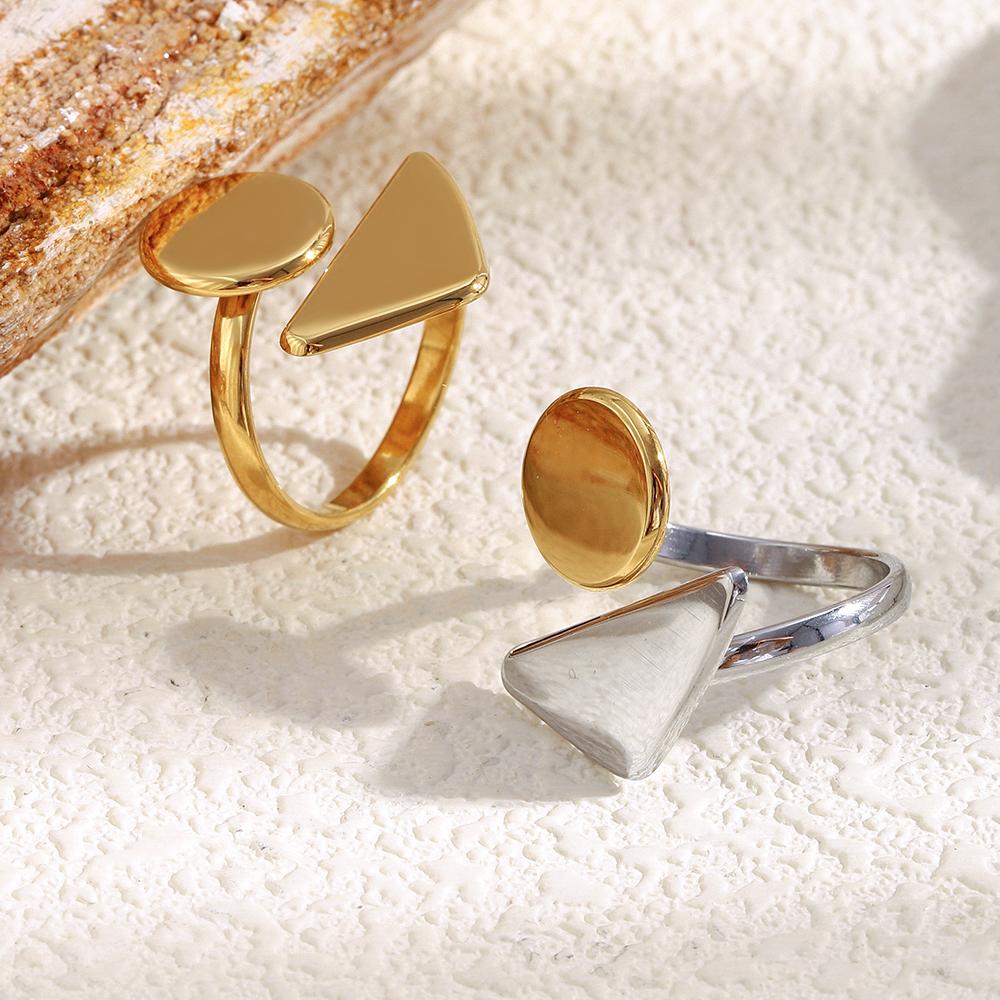 MamacitaSlay 316L Stainless Steel Mixed Color Circular Triangular Ring Waterproof 18K Gold Plated Jewelry Women's Unique Ring