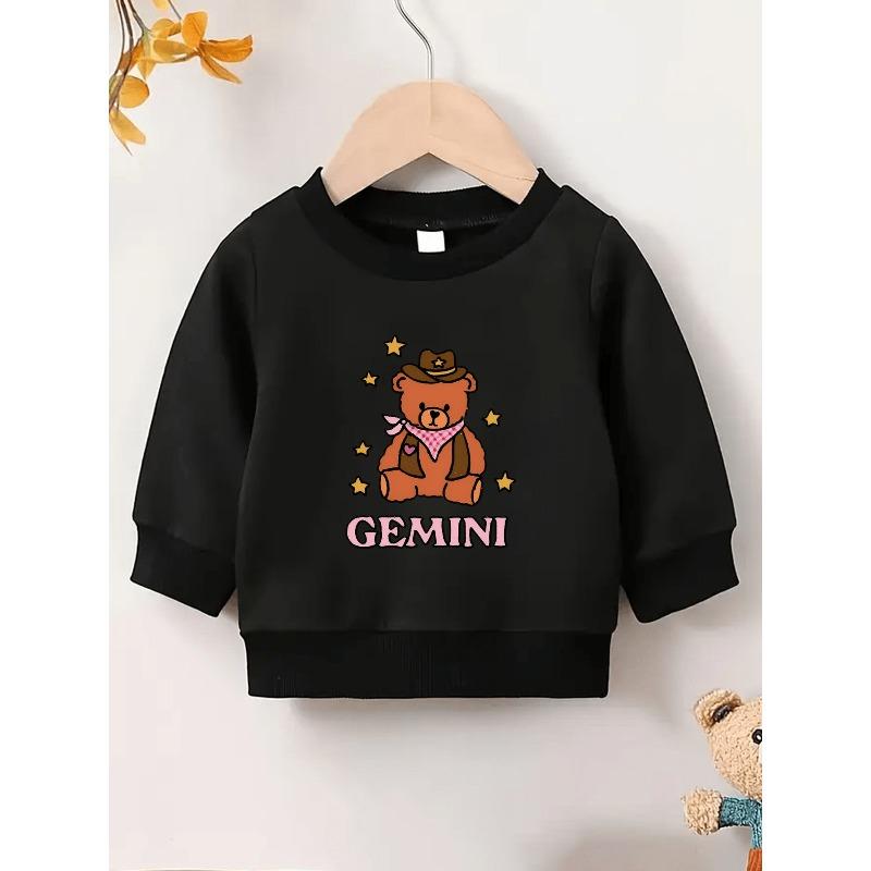 Kids Sweatshirt ,Cowboy Style Teddy Bear (With GEMINI Lettering) Print Round-Neck Sweatshirt, Trendy, Spring And Autumn