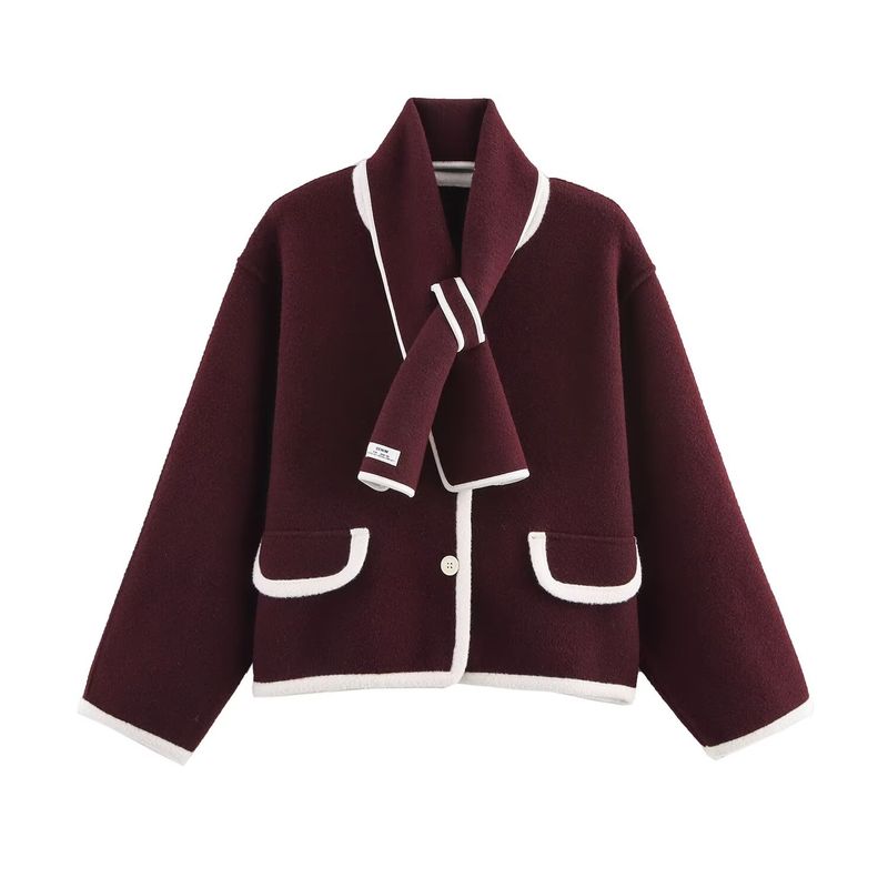 Kaslead New Arrival Women's Clothing Fashion Style Stylish Simple and Versatile Contrast Color Scarf Knitting Outwear