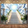 1pc Sky Dove Religious Spirit Theme Background Cloth, Party Banner, Dreamy Heaven Stairs Wedding Graduation Studio Background