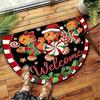 Christmas Gingerbread Man Welcome Doormat Easy-Clean Home Décor Semi-Circular Entrance Hall Doormat Indoor/Outdoor Rug