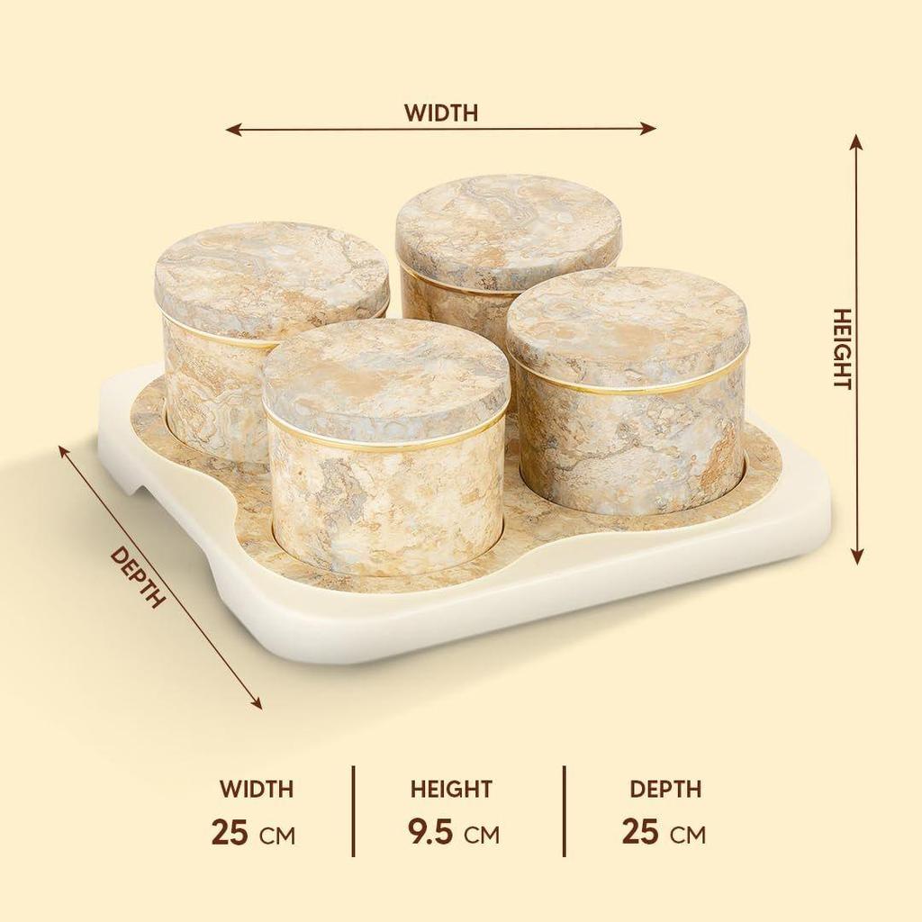 Tray SET of 4pcs (450ml each),Dry Food Storage Box I Premium Gifting Set I Multi-Purpose Box L Serving Sweets, Chocolates, Candy- Ceramic Beige