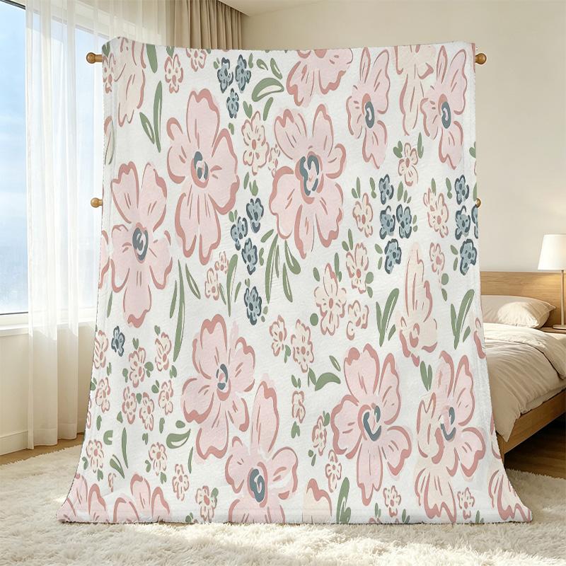 Lightweight Floral Flannel Blanket - Soft Cozy Home Decor, Portable for Sofa, Couch, Car, Ideal for Halloween & Christmas, Perfect for Daily Home Use