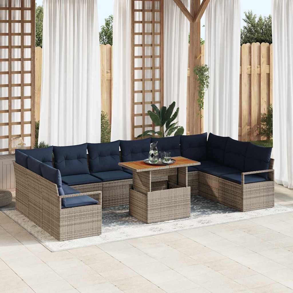 Garden Dining Set with Cushions 11 pcs Grey and Navy Blue